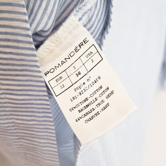 Pomandere Flutter Sleeve Top Blue Stripe 2 Cotton Hemp Blend Airy Lightweight - Picture 11 of 16